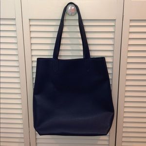 blue faux leather tote
